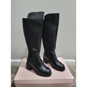 Over the Knee Black Chunky Heeled Boots